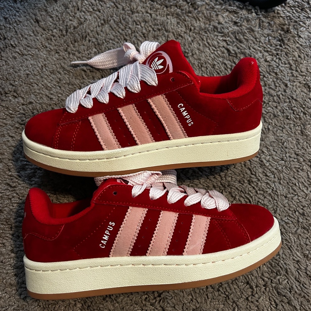 adidas Campus Women's Red and Pink Suede Platform Sneakers